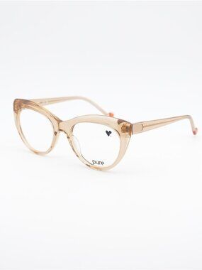 Pure P-7009 N 250 Eyeglasses Transparent Camel 52mm Cat Eye Frame